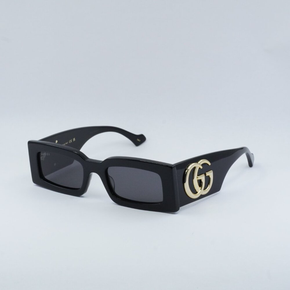 Gucci GG1425S 001 Sunglasses Black Rectangle Frame, Grey Lenses - Picture 3 of 12